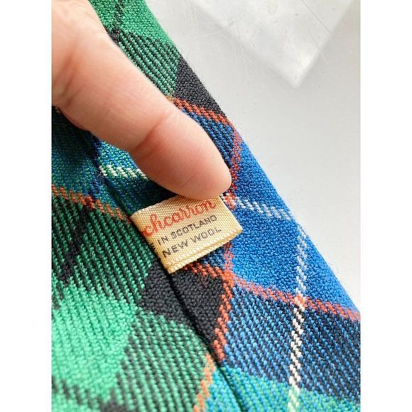 Vintage 50's LOCHCARRON of Scotland Blue Green Tartan Plaid 100% New Wool Tie - Picture 5 of 6
